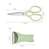 Set foarfeca pentru bucatarie Vivimall, curatator legume tip suport, multifunctional, spargator nuci, material ABS si otel inoxidabil, maner ergonomic, 16.8 x 7.8 x 1 cm, verde - vivimall.ro