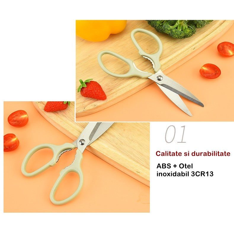Set Foarfeca Pentru Bucatarie Curatator Legume Tip Suport, Multifunctional, Spargator Nuci, Material Abs Si Otel Inoxidabil, Maner Ergonomic, 16.8 X 7.8 X 1 Cm, Verde - vivimall.ro