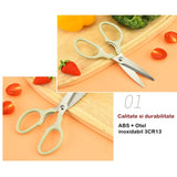 Set foarfeca pentru bucatarie Vivimall, curatator legume tip suport, multifunctional, spargator nuci, material ABS si otel inoxidabil, maner ergonomic, 16.8 x 7.8 x 1 cm, verde - vivimall.ro