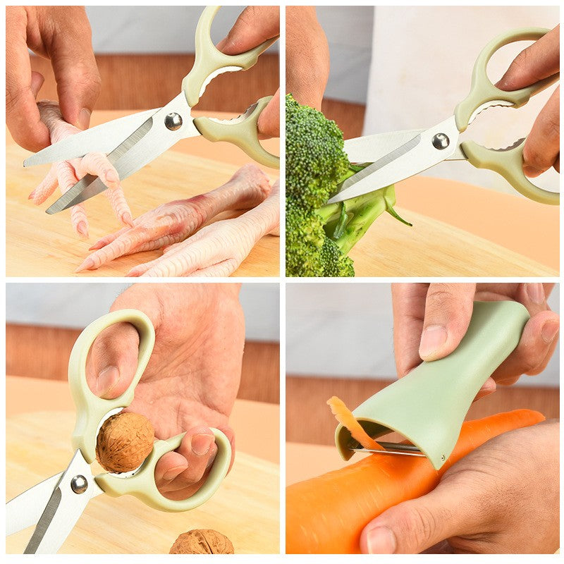 Set Foarfeca Pentru Bucatarie Curatator Legume Tip Suport, Multifunctional, Spargator Nuci, Material Abs Si Otel Inoxidabil, Maner Ergonomic, 16.8 X 7.8 X 1 Cm, Verde - vivimall.ro