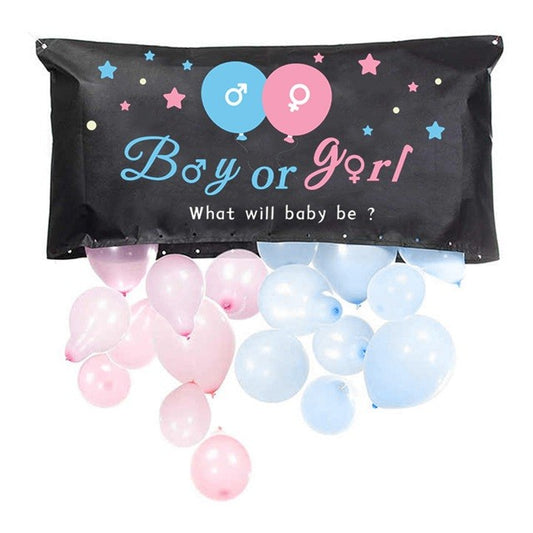 Set Gender Reveal, Balloon Drop Bag, Din Plastic Si Latex, 24 Baloane Roz Si Albastru 13 Cm, Sac Pentru Baloane - vivimall.ro