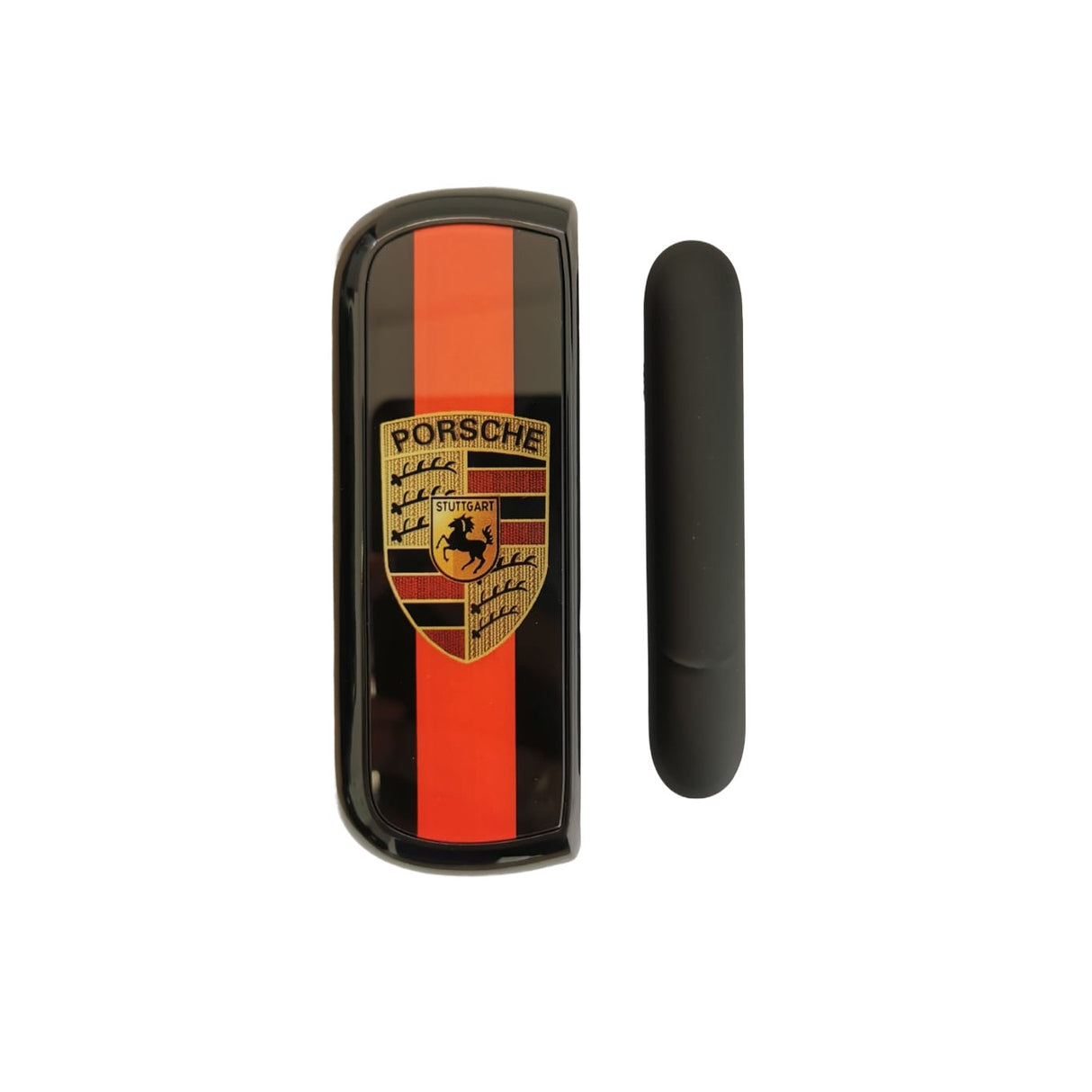 Set Husa Si Capac Plastic Flippy, pentru IQOS Iluma, de Protectie, Capac Magnetic, Anti Soc si Zgarieturi, 20 gr, 12 x 4 x 2.5 cm, Model Emblema Auto, Rosu/Negru - vivimall.ro