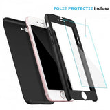 Set Husa si Folie de Protectie, Flippy, Compatibila cu Apple iPhone X, Full Cover 360°, Plastic + Sticla, Negru - vivimall.ro