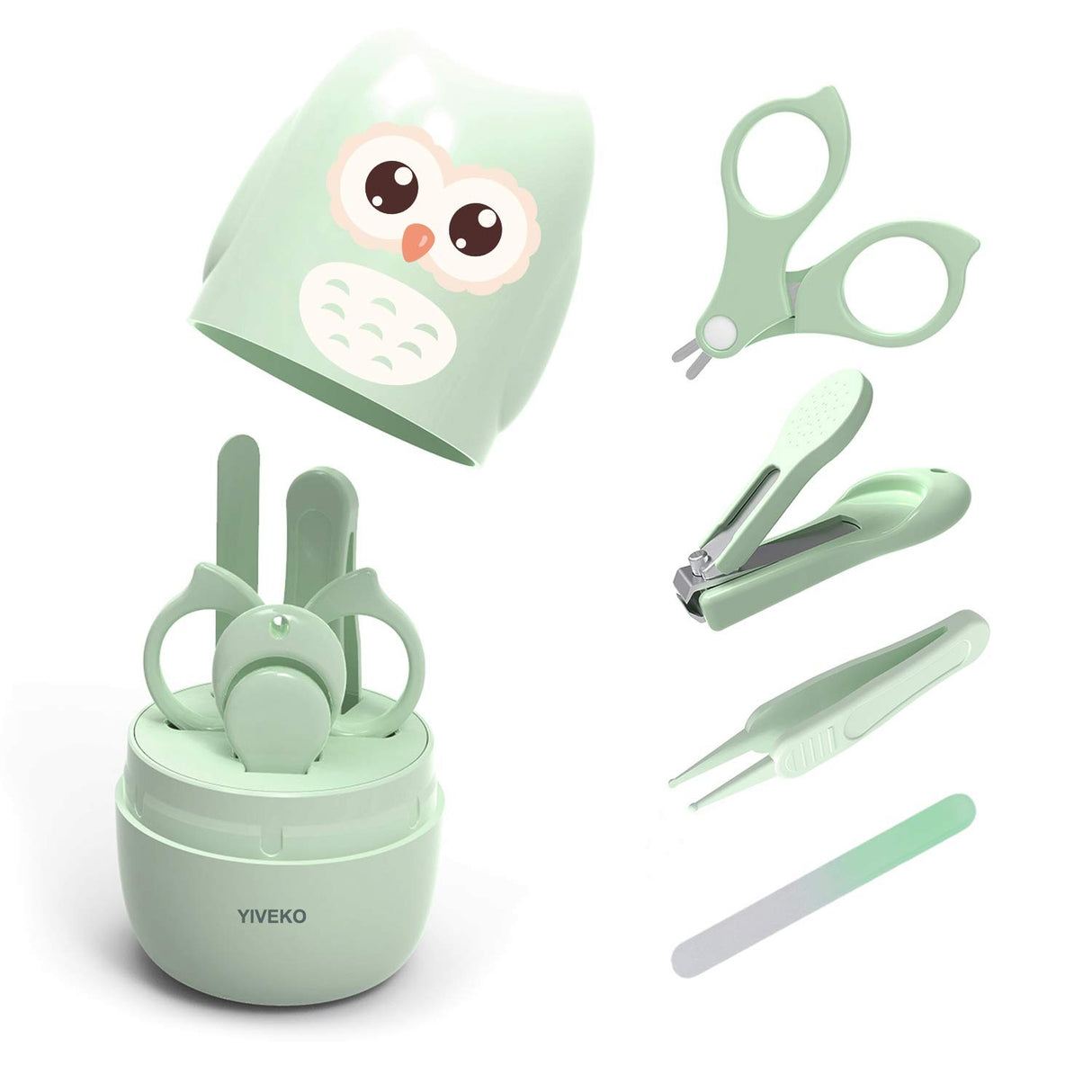 Set 4 Piese Ingrijire Unghii Bebelusi, Din Abs+Otel Inoxidabil, Cutie De Depozitare Tip Bufnita, De La 0 Luni