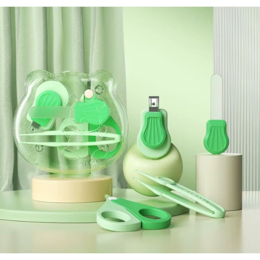 Set Ingrijire Unghii pentru Bebelusi, Vivimall, Cutie de Depozitare in Forma de Ursulet, 10 x 9.5 cm, Verde