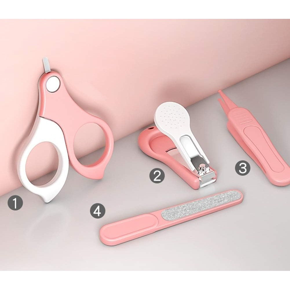 Set 4in1 de Ingrijire Unghii pentru Bebelusi, Vivimall, Cutie de Depozitare Transparenta, 0-6 Ani, 13.6x8x2 cm, Roz