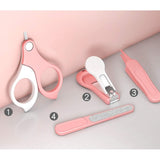 Set 4in1 de Ingrijire Unghii pentru Bebelusi, Vivimall, Cutie de Depozitare Transparenta, 0-6 Ani, 13.6x8x2 cm, Roz