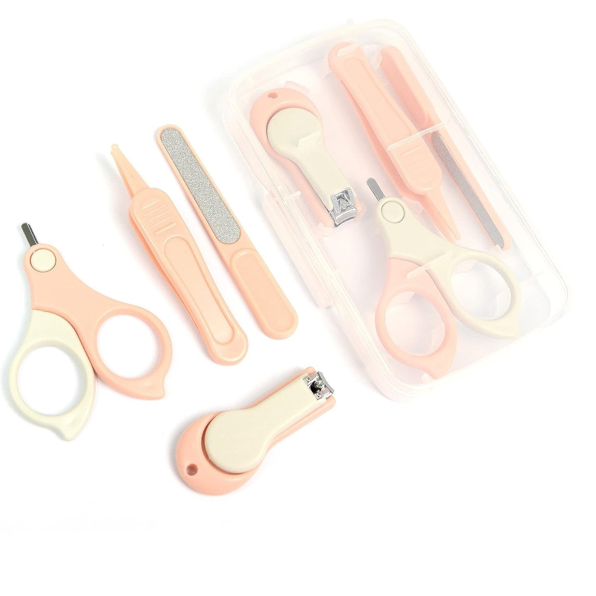 Set 4in1 de Ingrijire Unghii pentru Bebelusi, Vivimall, Cutie de Depozitare Transparenta, 0-6 Ani, 13.6x8x2 cm, Roz