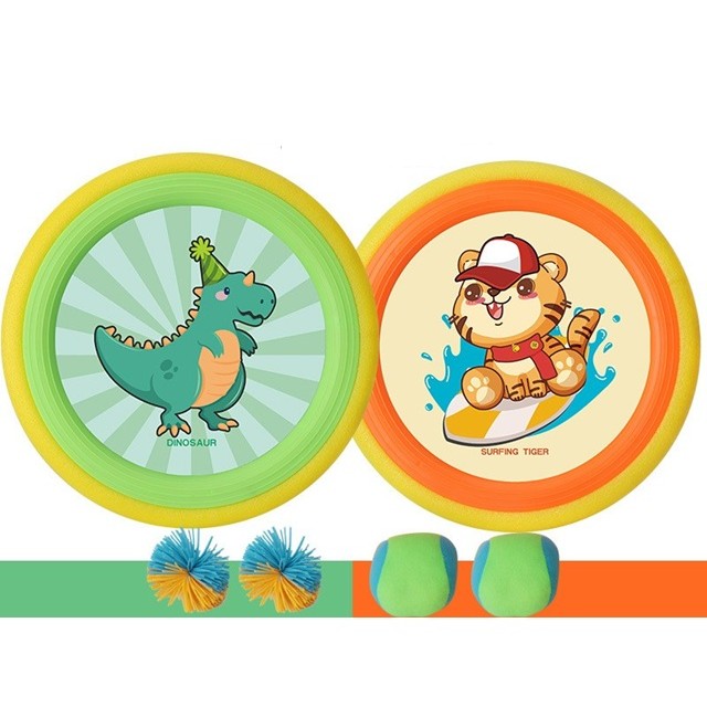 Set Interactiv Frisbee, Fippy, pentru Copii, 2 Palete Elastice, Diametru 30 cm, 4 Mingi, + 3 Ani, Design Animat, Multicolor - vivimall.ro