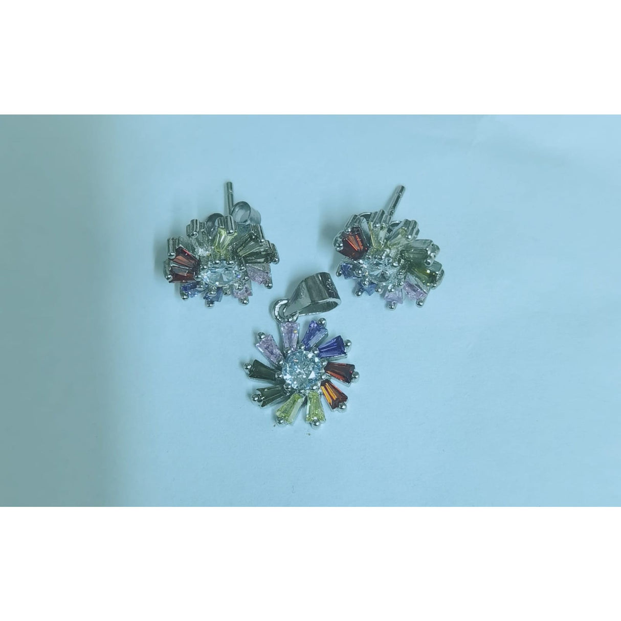 Set, Jolie Silver, Argint 925 Flori Multicolore cu Mijloc Alb Model 3 - vivimall.ro