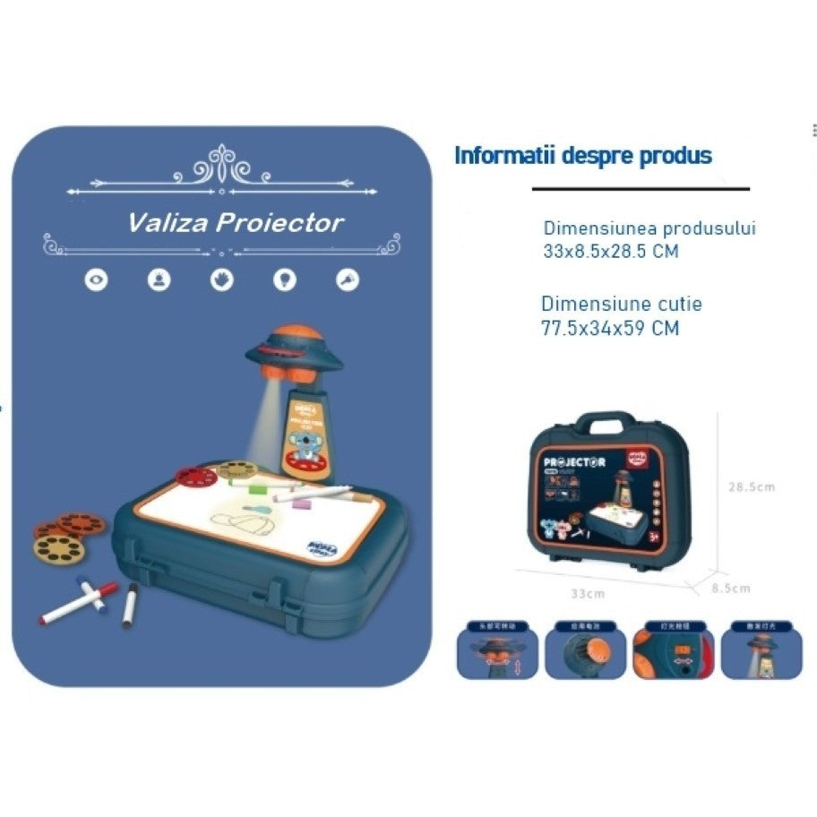 Set Jucarie Educativa Proiector Cu Masa Pentru Desen, 48 De Imagini, 6 Discuri De Proiectare, Creioane Colorate, Cutie Depozitare, +3 Ani