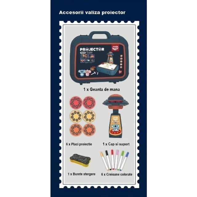 Set Jucarie Educativa Proiector Cu Masa Pentru Desen, 48 De Imagini, 6 Discuri De Proiectare, Creioane Colorate, Cutie Depozitare, +3 Ani