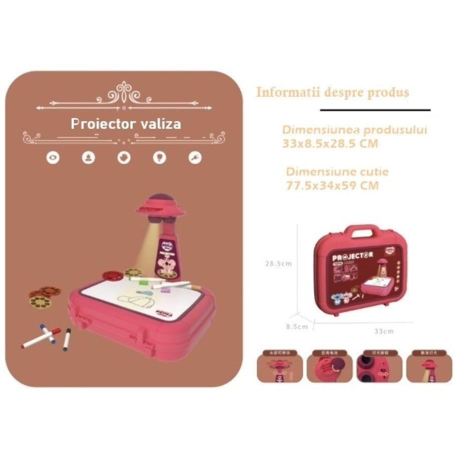 Set Jucarie Educativa Proiector Cu Masa Pentru Desen, 48 De Imagini, 6 Discuri De Proiectare, Creioane Colorate, Cutie Depozitare, +3 Ani