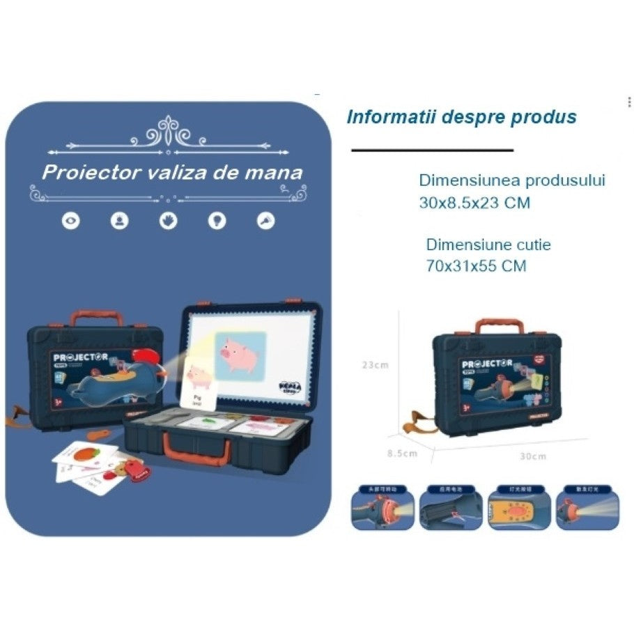 Set Jucarie Educativa Proiector Tip Lanterna Pentru Copii, 48 De Imagini,Carti Cu Pictograme, Cutie Depozitare, +3 Ani