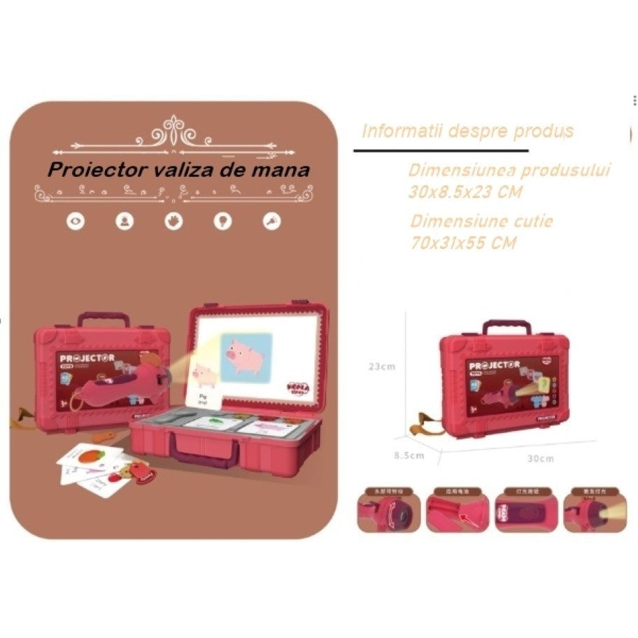 Set Jucarie Educativa Proiector Tip Lanterna Pentru Copii, 48 De Imagini,Carti Cu Pictograme, Cutie Depozitare, +3 Ani