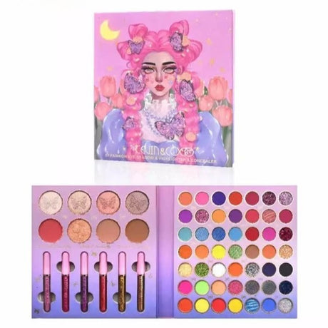 Trusa de machiaj, paleta Kevin&Coco cu 53 de farduri, iluminator, corector si rujuri, Vivimall - vivimall.ro