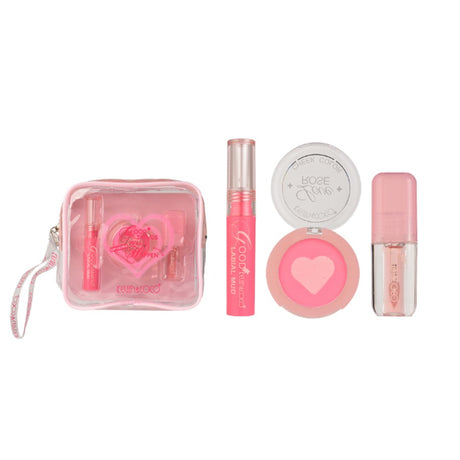 Set Machiaj Complet, Kevin&Coco, Trusa Machiaj Portabila, Mini Kit, 4 Articole Esentiale pentru Stralucire, Design Inima, Roz - vivimall.ro