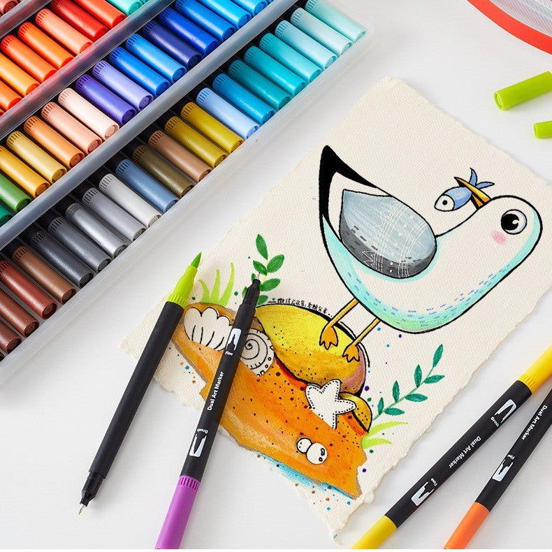 Set 60 Carioci, Flippy, pe Baza de Apa, 2 Tipuri de Varf, 1-2 mm, 0.4 mm, Corp Carioca Negru, din Plastic, Multicolor