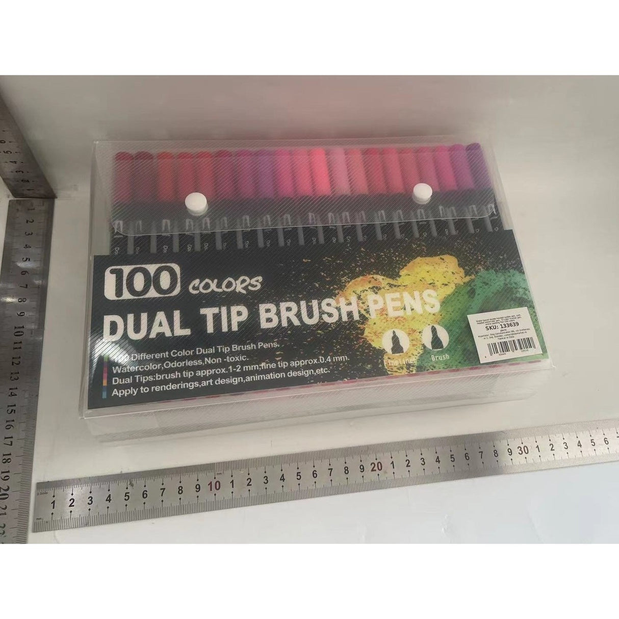 Set 100 Carioci, Flippy, pe Baza de Apa, 2 Tipuri de Varf, 1-2 mm, 0.4 mm, Corp Carioca Negru, din Plastic, Multicolor