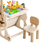 Masa Educativa pentru Copii, Flippy, Multifunctionala, Cos de Baschet, cu Scaun, Compatibila cu Piese tip LEGO Duplo, 178 piese, Spatiu Depozitare, 3 + ani, Bej - vivimall.ro