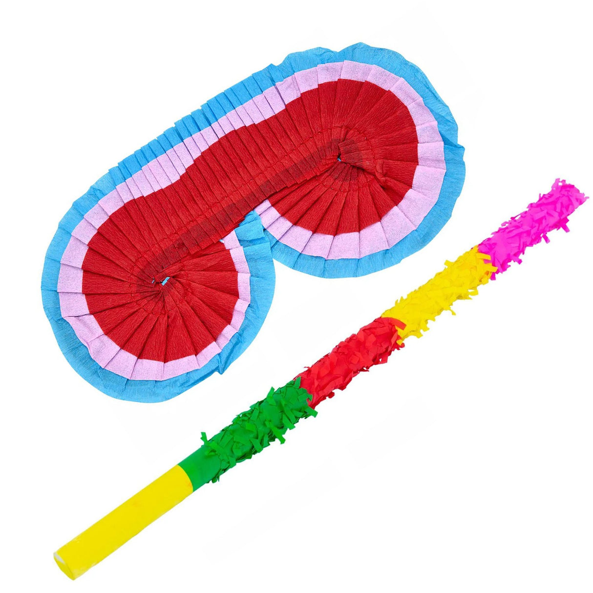 Set mască blindfold și bat pentru pinată Flippy, carton multicolor, 2 piese, vedere de ansamblu