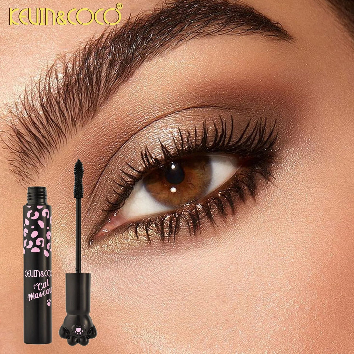 Mascara si Tus de Ochii, Kevin &Coco, Lichid, Set de Machiaj, Rezistent la Apa, Design Labuta de Pisica, Negru 7.5 x 2.7 x 20.2cm - vivimall.ro