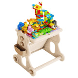 Masa Educativa pentru Copii, Flippy, Multifunctionala, cu Scaun, Compatibila cu Piese tip LEGO Duplo, 178 piese, Spatiu Depozitare, 3 + ani, Bej - vivimall.ro