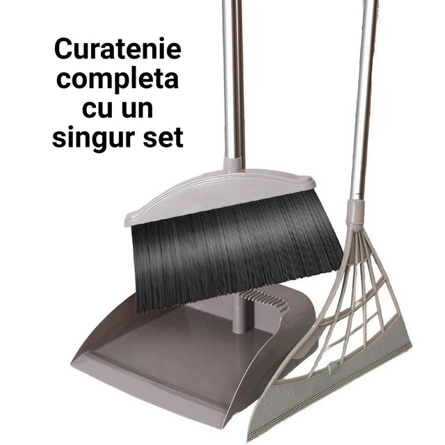 Set Mătură, Făraș Cu Coadă Și Mătură Silicon, Pentru Uz Casnic, Plastic, Oțel, Gri, 90 x 72 x 100 cm - vivimall.ro