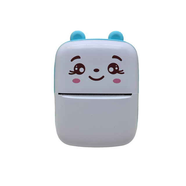 Set Mini Imprimanta Foto Portabila, Vivimall, Include: 1x Set de Markere, 5x Role de Hartie Termica, 5x Role Hartie Adeziva, Incarcare USB, Bluetooth, Print Alb-Negru, Model Ursulet, Alb/Albastru - vivimall.ro