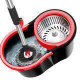 Set mop rotativ cu galeata Flippy, material plastic si microfibra, rezistent, cu dop scurgere, vas detasabil, pentru interior, capacitate 8 l, negru/rosu