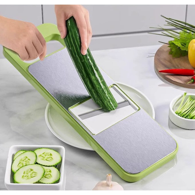 Set Multifunctional Din 7 Piese, Pentru Taierea Si Maruntirea Legumelor, Uz Casnic,Din Otel Inoxidabil, Gri-Verde - vivimall.ro