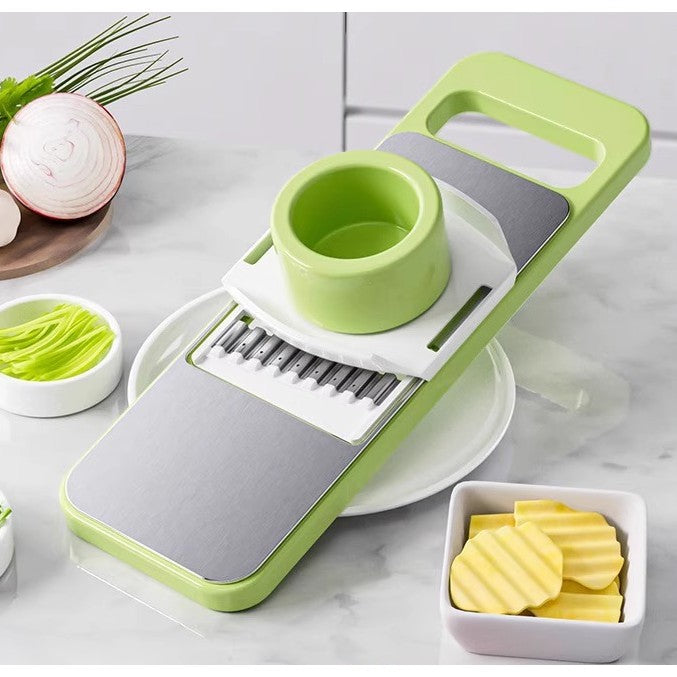 Set Multifunctional Din 7 Piese, Pentru Taierea Si Maruntirea Legumelor, Uz Casnic,Din Otel Inoxidabil, Gri-Verde - vivimall.ro