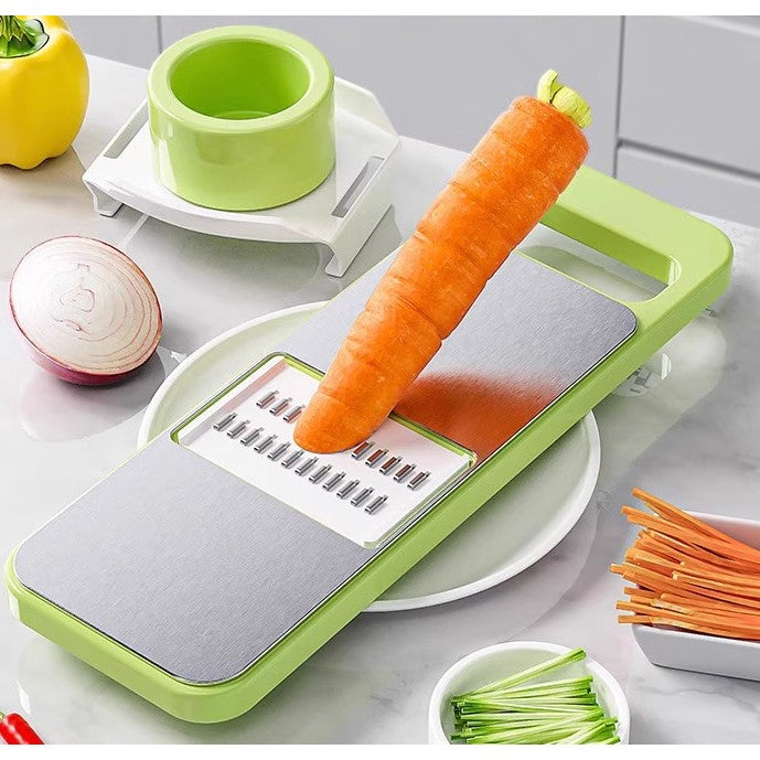 Set Multifunctional Din 7 Piese, Pentru Taierea Si Maruntirea Legumelor, Uz Casnic,Din Otel Inoxidabil, Gri-Verde - vivimall.ro