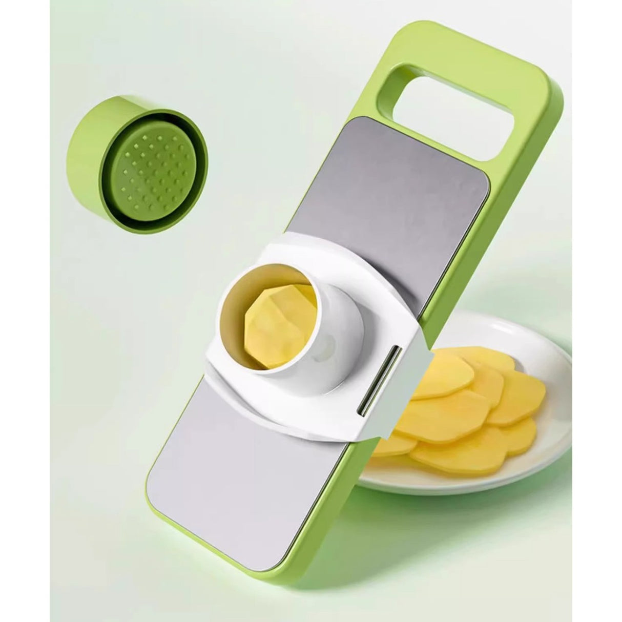 Set Multifunctional Din 7 Piese, Pentru Taierea Si Maruntirea Legumelor, Uz Casnic,Din Otel Inoxidabil, Gri-Verde - vivimall.ro