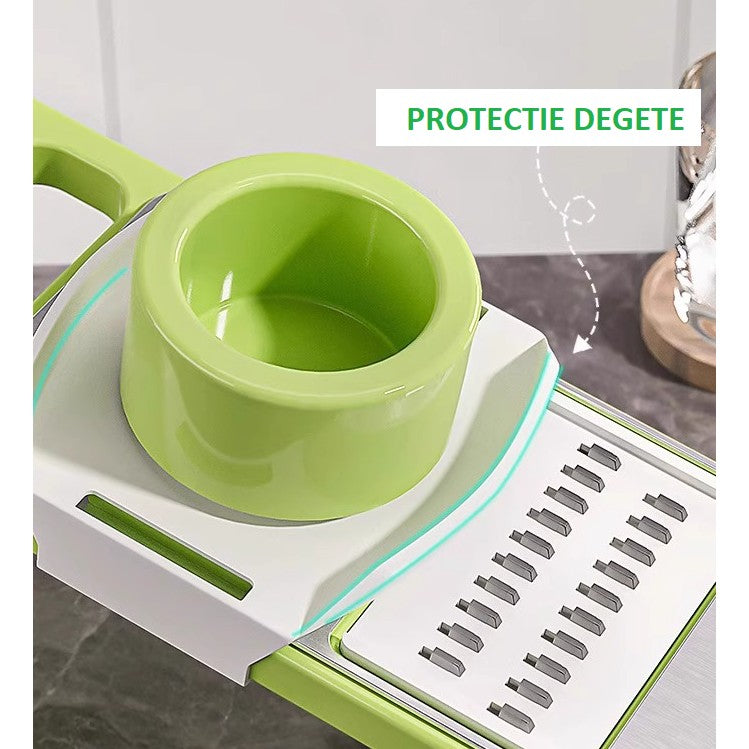 Set Multifunctional Din 7 Piese, Pentru Taierea Si Maruntirea Legumelor, Uz Casnic,Din Otel Inoxidabil, Gri-Verde - vivimall.ro