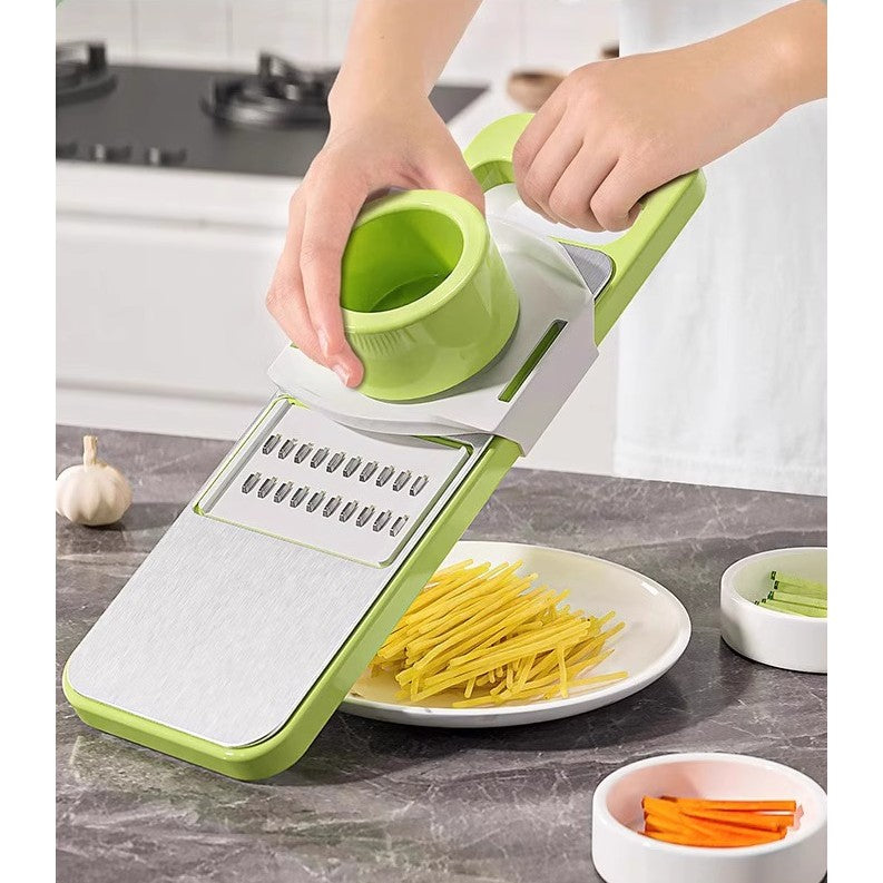 Set Multifunctional Din 7 Piese, Pentru Taierea Si Maruntirea Legumelor, Uz Casnic,Din Otel Inoxidabil, Gri-Verde - vivimall.ro