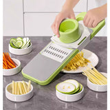 Set Multifunctional Din 7 Piese, Pentru Taierea Si Maruntirea Legumelor, Uz Casnic,Din Otel Inoxidabil, Gri-Verde - vivimall.ro