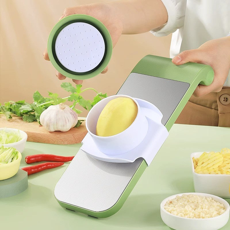 Set Multifunctional Din 7 Piese, Pentru Taierea Si Maruntirea Legumelor, Uz Casnic,Din Otel Inoxidabil, Gri-Verde - vivimall.ro