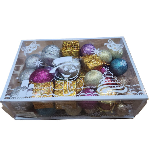 Set 45 Globuri de Craciun, Vivimall, pentru Brad, Model 2, cu Glitter, Lucioase, Multicolor - vivimall.ro