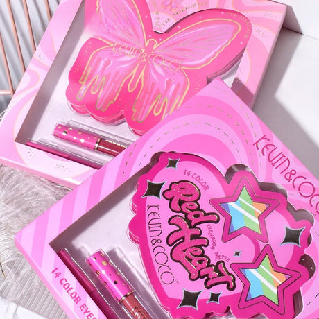 Set Paleta de machiaj cu 14 farduri de pleoape Kevin&Coco, Red Heart Eyeshadow Palette, 21 x 20.5 x 2.2cm - vivimall.ro