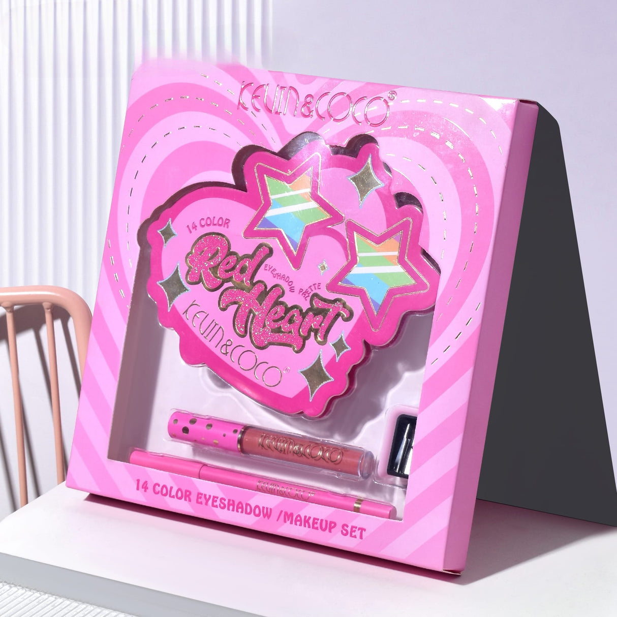Set Paleta De Machiaj Cu 14 Farduri De Pleoape Kevin&Coco, Red Heart Eyeshadow Palette, 21 X 20.5 X 2.2Cm - vivimall.ro