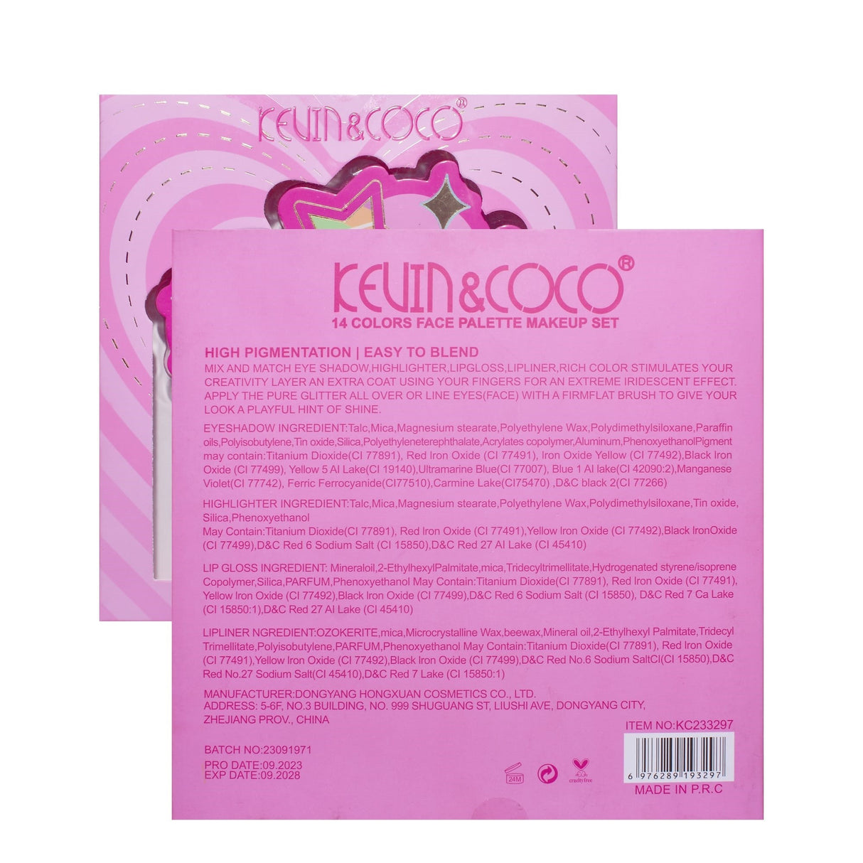 Set Paleta De Machiaj Cu 14 Farduri De Pleoape Kevin&Coco, Red Heart Eyeshadow Palette, 21 X 20.5 X 2.2Cm - vivimall.ro
