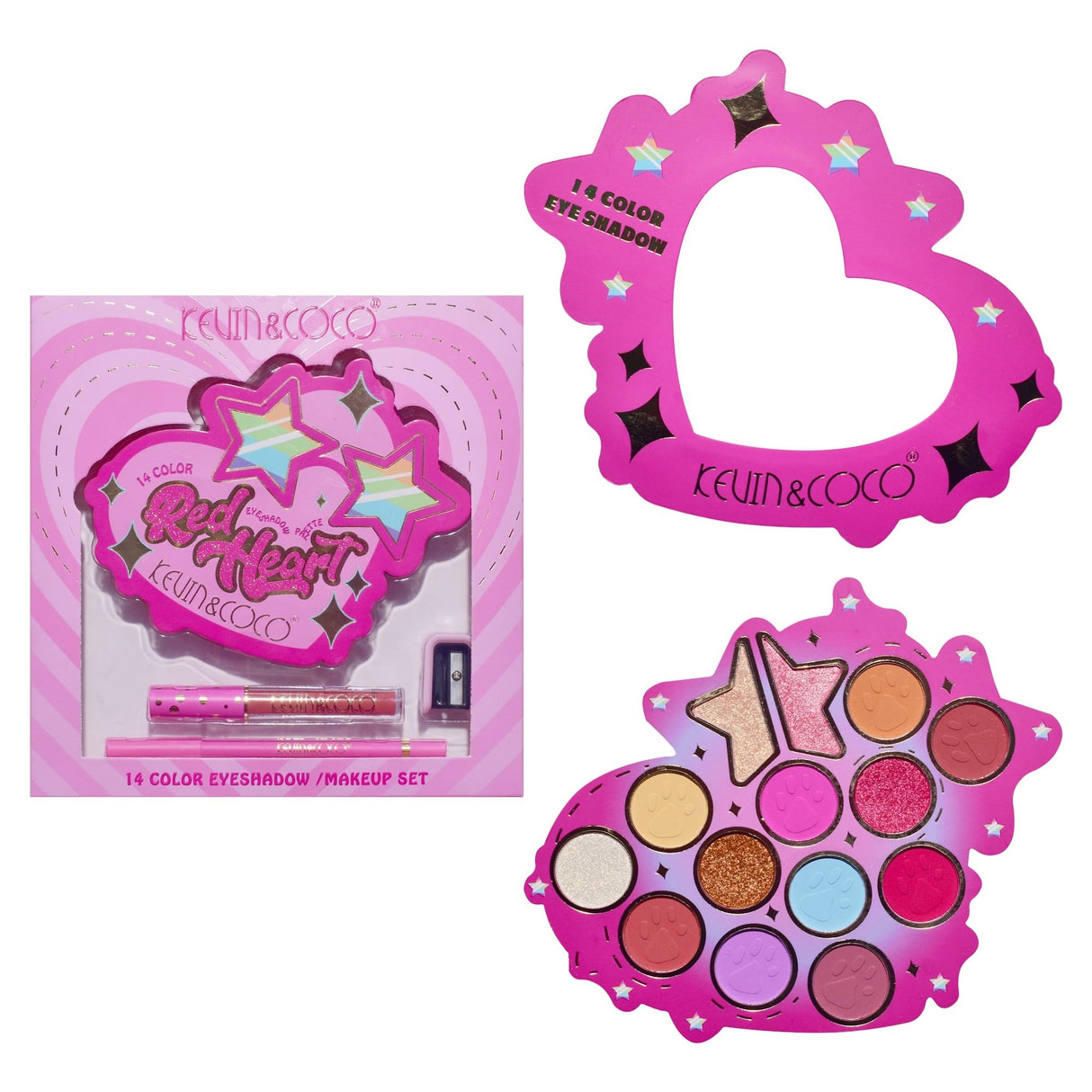 Set Paleta De Machiaj Cu 14 Farduri De Pleoape Kevin&Coco, Red Heart Eyeshadow Palette, 21 X 20.5 X 2.2Cm - vivimall.ro