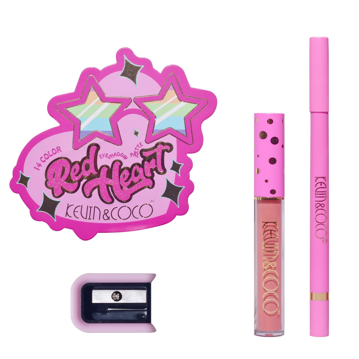 Set Paleta De Machiaj Cu 14 Farduri De Pleoape Kevin&Coco, Red Heart Eyeshadow Palette, 21 X 20.5 X 2.2Cm - vivimall.ro