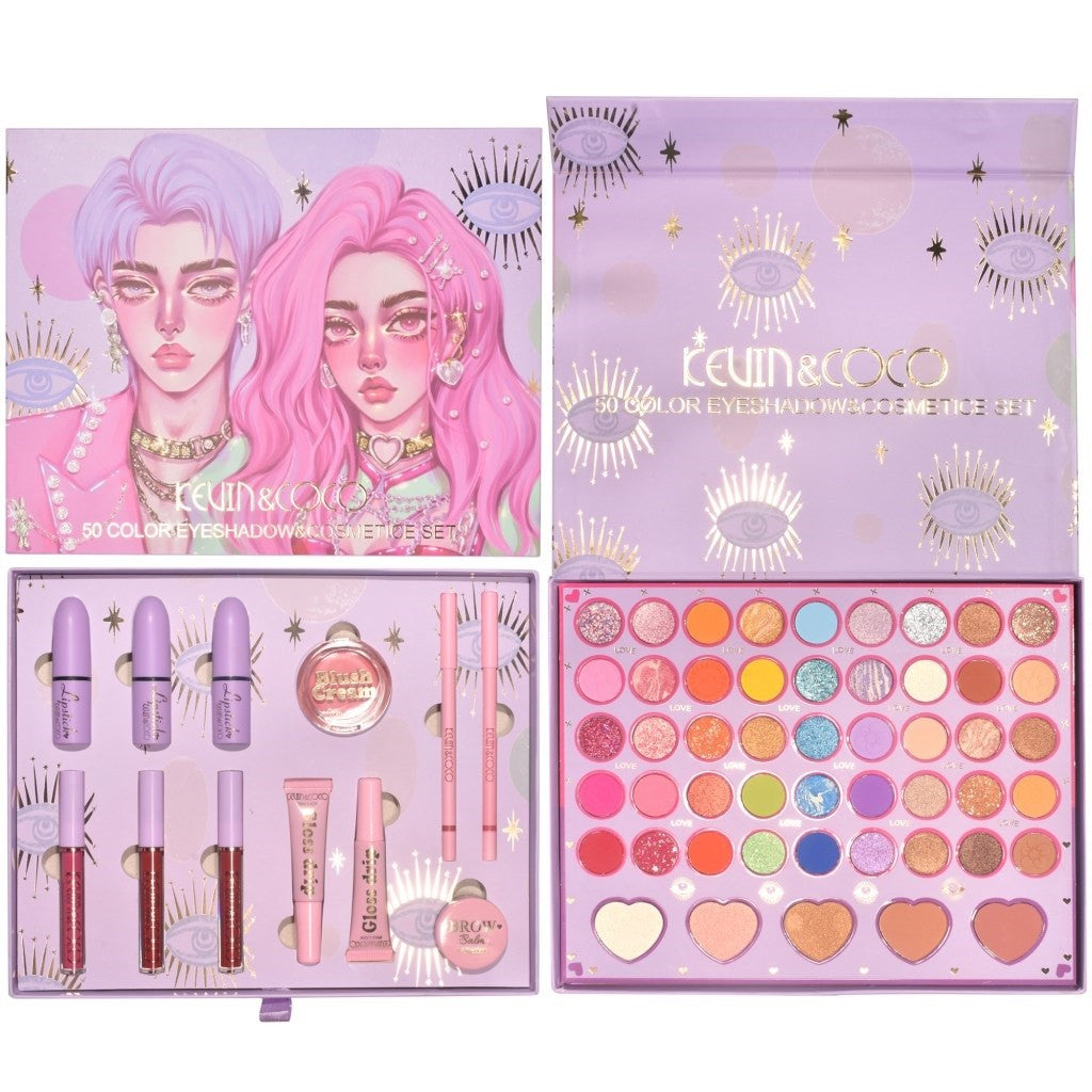 Set 13 Produse de Machiaj, KEVIN & COCO, Moonlight, 50 culori, 29 x 23 cm - vivimall.ro