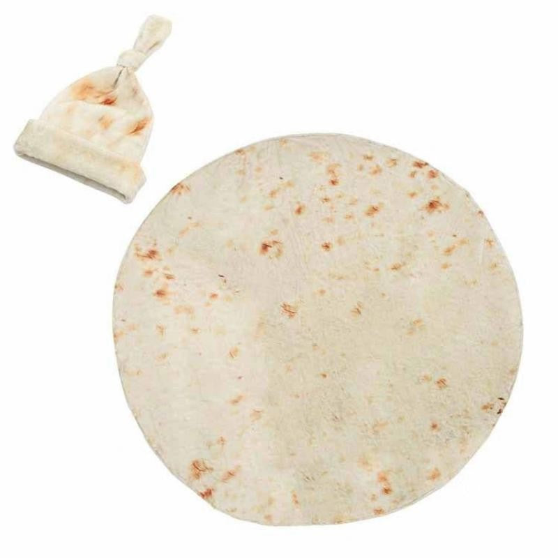 Set Patura Flanel Si Caciula Forma Lipie, Pentru Nou-Nascuti, Material Poliester, 85 Cm, Crem - vivimall.ro