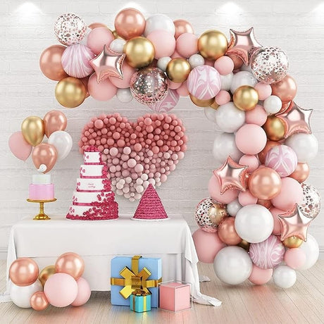 Baloane Decorative Arcada, Pentru Fetite, Baby Shower, Arcada Love, Decorativa, Set Mix Din 82 Baloane Latex, Rose Gold - vivimall.ro