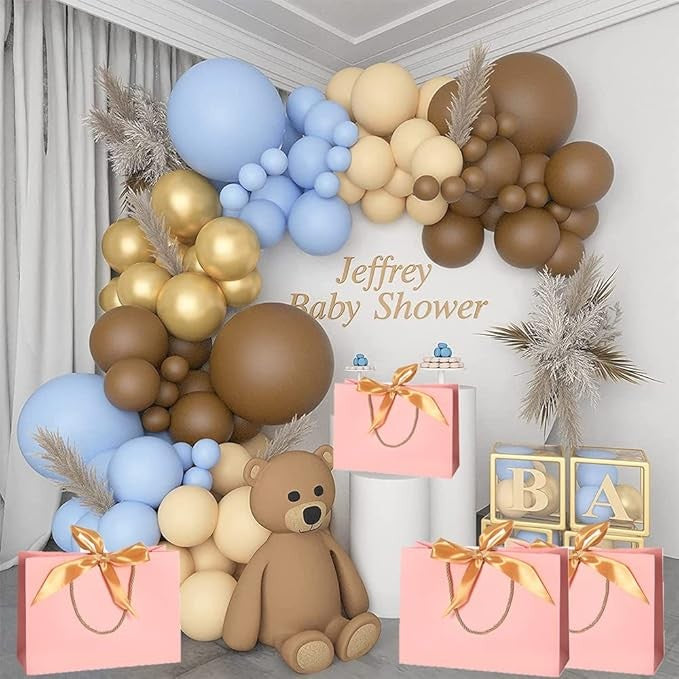 Baloane Pentru Arcada, Pentru Baieti, Baby Shower, Mset Mix Din 107 Baloane, Din Latex Pentru Decor, Maro - vivimall.ro