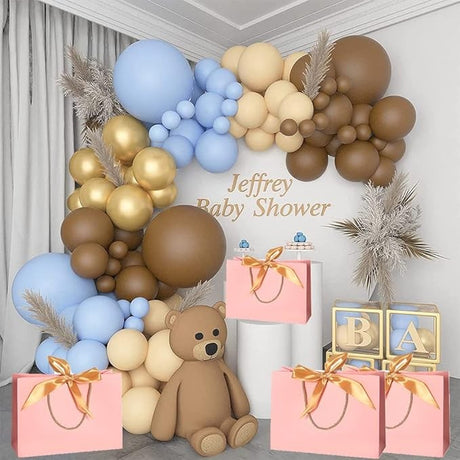 Baloane Pentru Arcada, Pentru Baieti, Baby Shower, Mset Mix Din 107 Baloane, Din Latex Pentru Decor, Maro - vivimall.ro