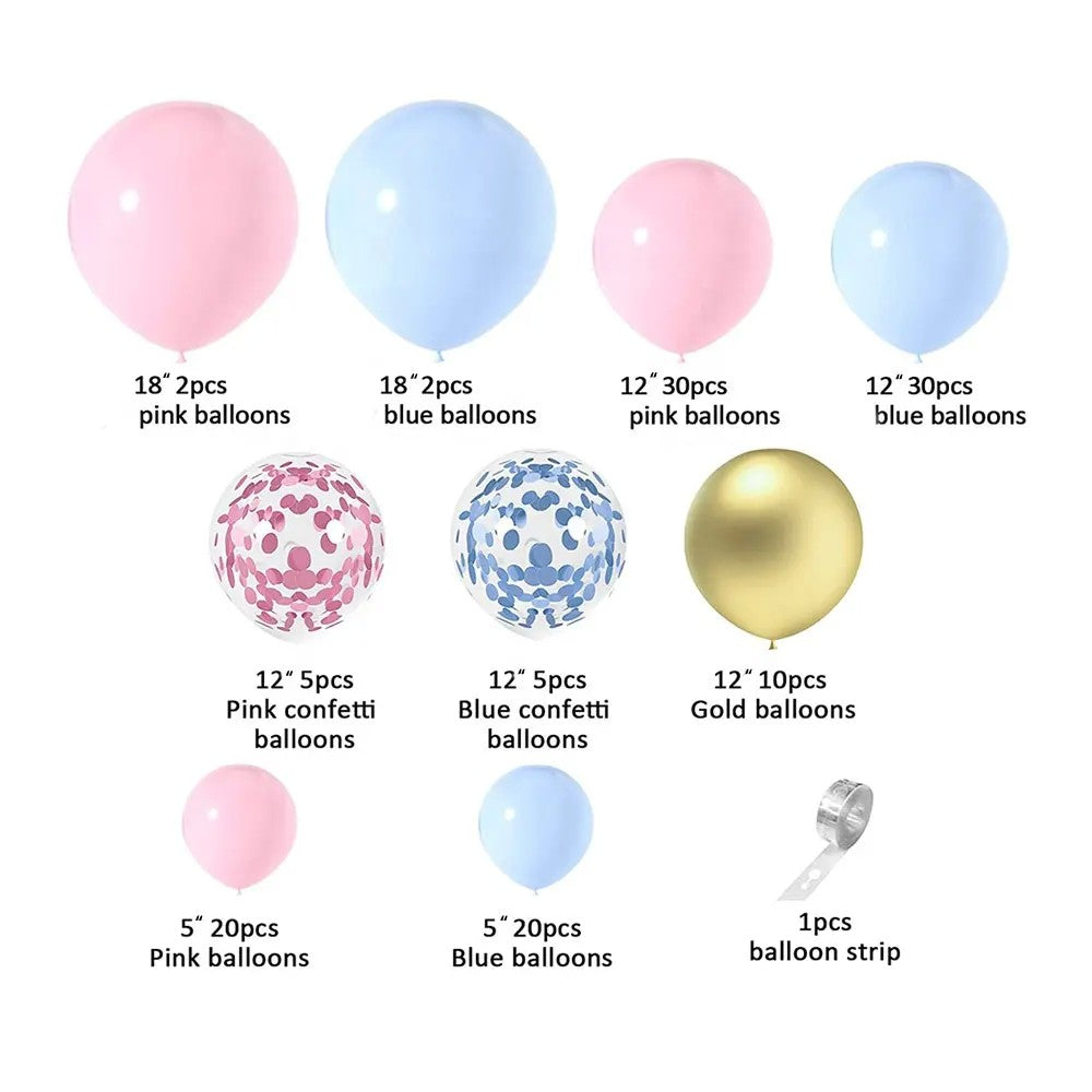 Baloane decorative pentru GENDER PARTY, Vivimall, Arcada Set 130  baloane, Arcul de Baloane Roz si Albastru, Baloane Confetti Aurii, Multicolor